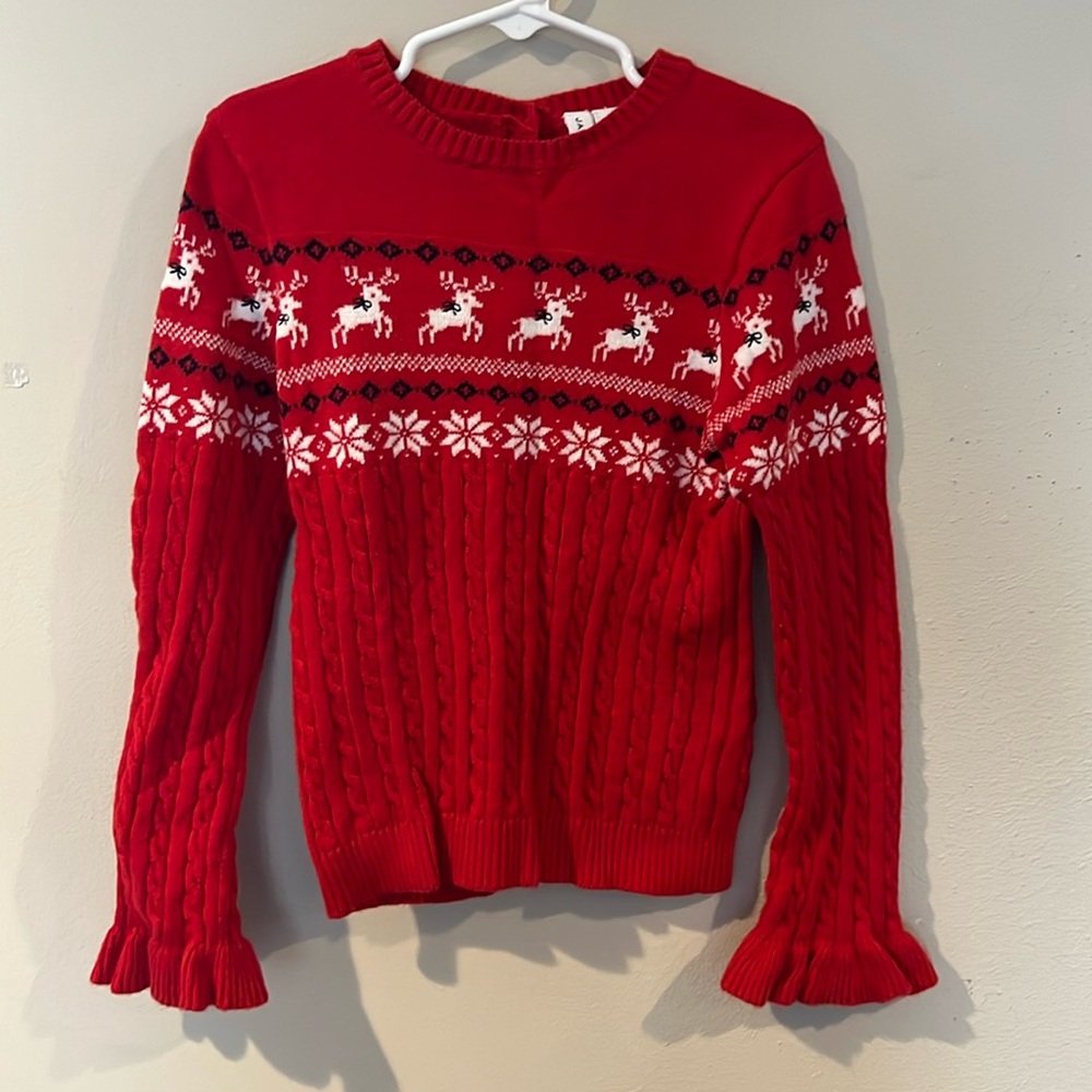 Janie and Jack girls size 6 Christmas sweater and hat